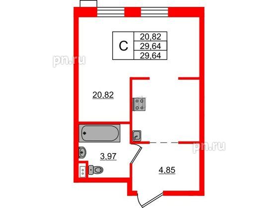 Апартаменты в ЖК ZOOM на Неве, студия, 29.64 м², 14 этаж