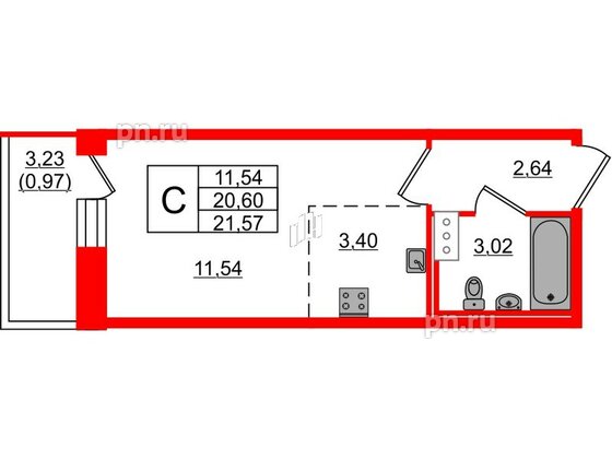 Квартира в ЖК Капральский, студия, 21.57 м², 4 этаж