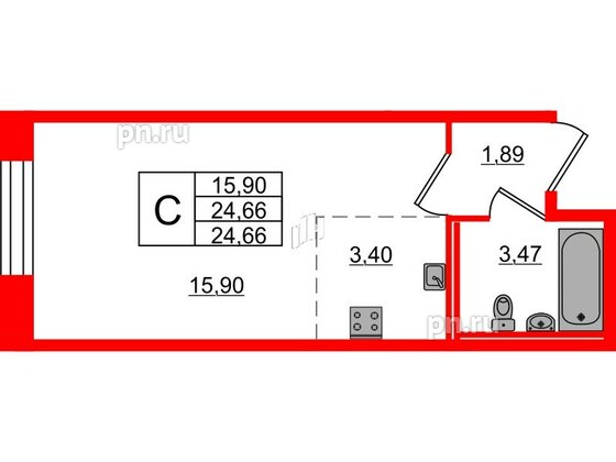 Квартира в ЖК Капральский, студия, 24.66 м², 1 этаж