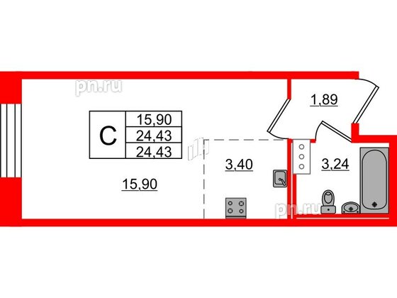 Квартира в ЖК Капральский, студия, 24.43 м², 5 этаж