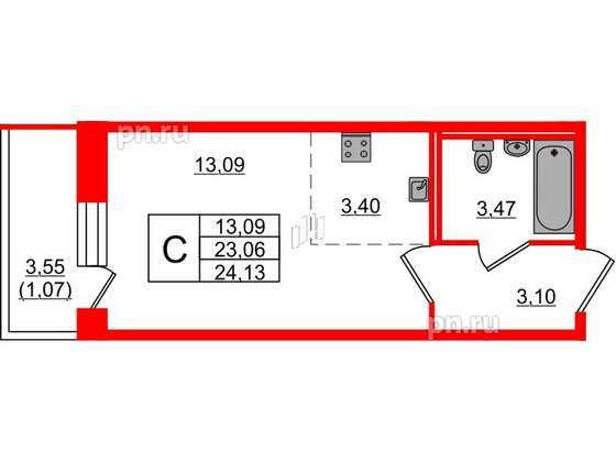 Квартира в ЖК Капральский, студия, 24.13 м², 1 этаж