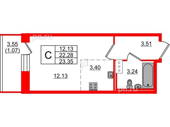 Квартира в ЖК Капральский, студия, 23.35 м², 3 этаж