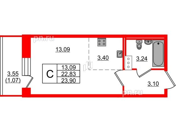 Квартира в ЖК Капральский, студия, 23.9 м², 2 этаж