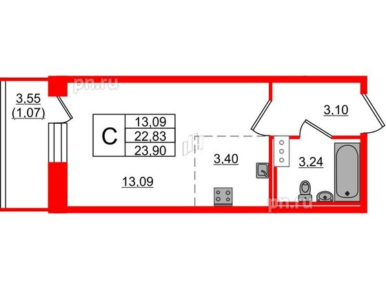 Квартира в ЖК Капральский, студия, 23.9 м², 2 этаж