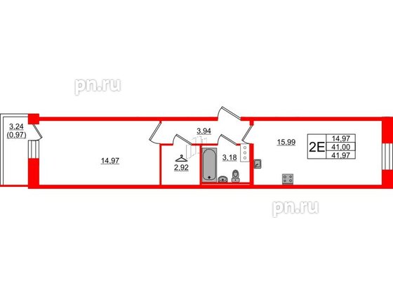 Квартира в ЖК Капральский, 1 комнатная, 41.97 м², 8 этаж