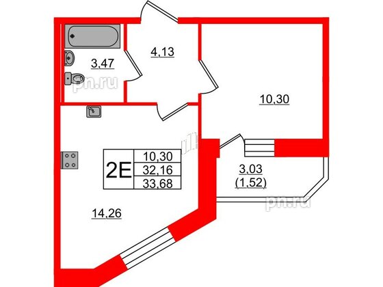 Квартира в ЖК Капральский, 1 комнатная, 33.68 м², 1 этаж