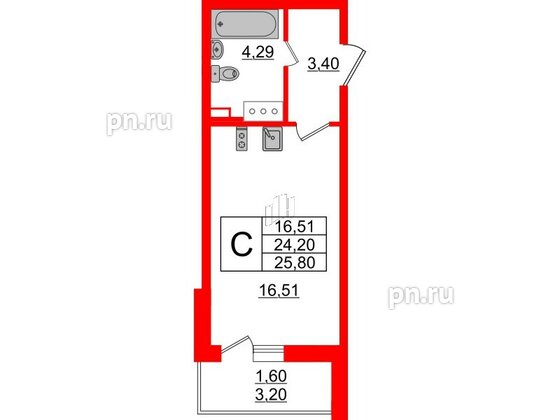 Квартира в ЖК Аквилон ZALIVE, студия, 25.8 м², 13 этаж