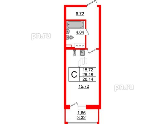 Квартира в ЖК Аквилон ZALIVE, студия, 27.4 м², 13 этаж