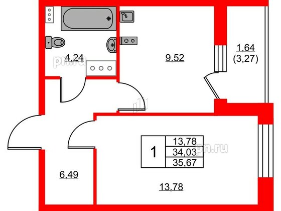 Квартира в ЖК Аквилон ZALIVE, 1 комнатная, 35.67 м², 5 этаж