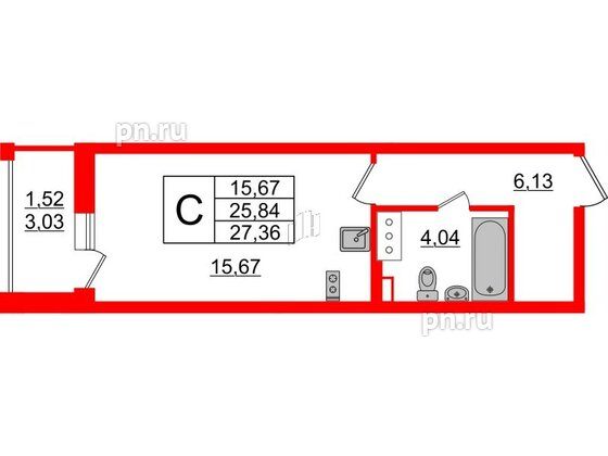 Квартира в ЖК Аквилон ZALIVE, студия, 27.36 м², 6 этаж