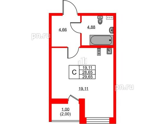 Квартира в ЖК Аквилон ZALIVE, студия, 29.65 м², 1 этаж