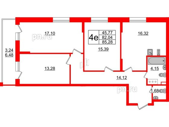 Квартира в ЖК Аквилон ZALIVE, 3 комнатная, 85.28 м², 11 этаж