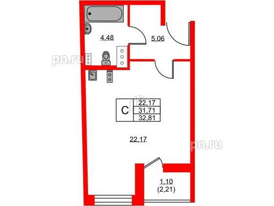 Квартира в ЖК Аквилон ZALIVE, студия, 32.81 м², 5 этаж