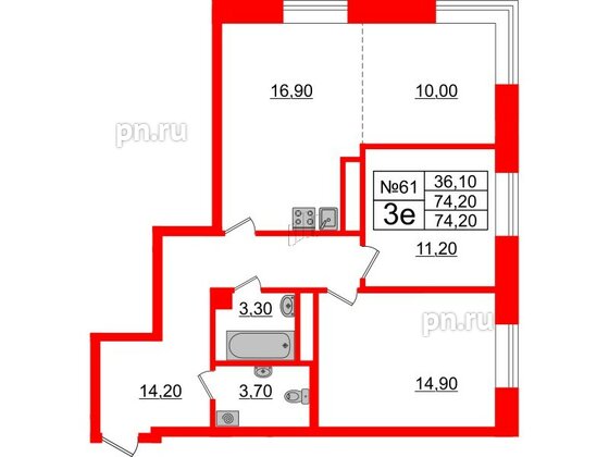 Квартира в ЖК Neva Haus, 2 комнатная, 73.9 м², 8 этаж