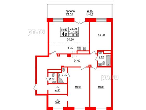 Квартира в ЖК Neva Haus, 3 комнатная, 132.2 м², 9 этаж