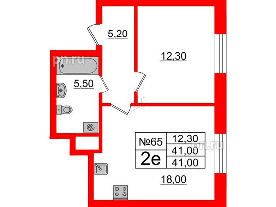 Квартира в ЖК Neva Haus, 1 комнатная, 40.9 м², 9 этаж