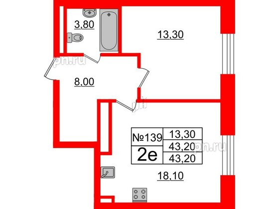 Квартира в ЖК Neva Haus, 1 комнатная, 42.9 м², 9 этаж