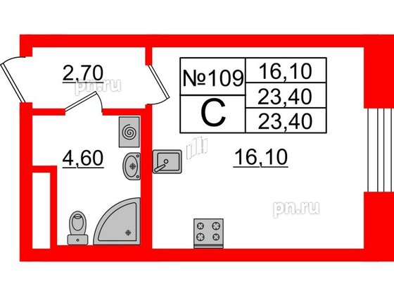 Квартира в ЖК Neva Haus, студия, 23.4 м², 6 этаж