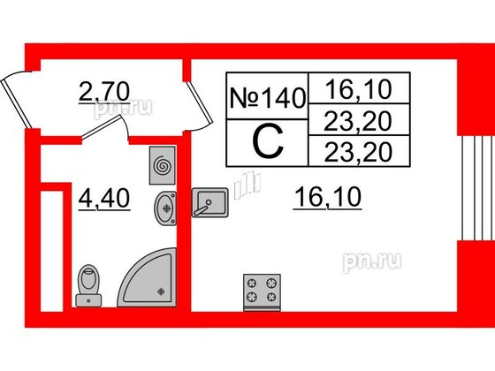 Квартира в ЖК Neva Haus, студия, 23.1 м², 9 этаж