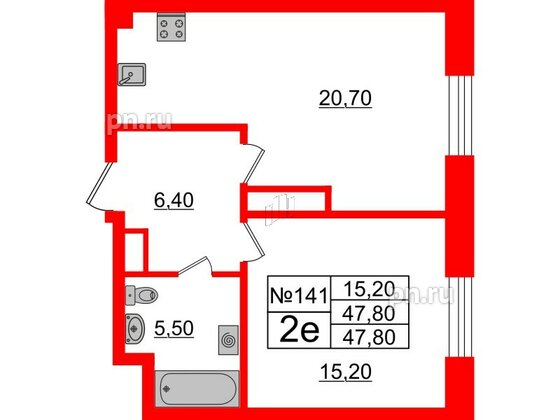 Квартира в ЖК Neva Haus, 1 комнатная, 47.5 м², 9 этаж