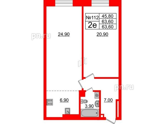 Квартира в ЖК Neva Haus, 1 комнатная, 63.7 м², 6 этаж