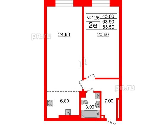 Квартира в ЖК Neva Haus, 1 комнатная, 63.3 м², 7 этаж