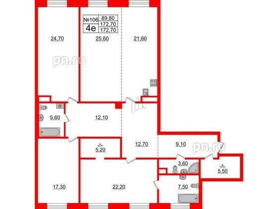 Квартира в ЖК Neva Haus, 3 комнатная, 173 м², 5 этаж