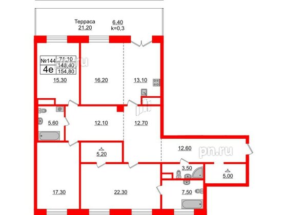 Квартира в ЖК Neva Haus, 3 комнатная, 153.7 м², 9 этаж