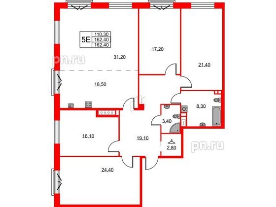 Квартира в ЖК Neva Haus, 4 комнатная, 163.2 м², 7 этаж