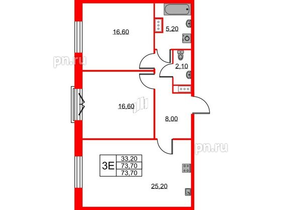 Квартира в ЖК Neva Haus, 2 комнатная, 73.8 м², 9 этаж