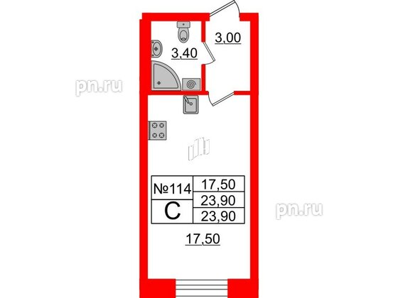 Квартира в ЖК Neva Haus, студия, 23.9 м², 7 этаж