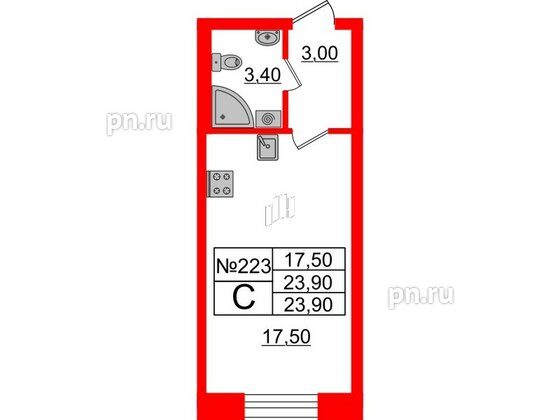 Квартира в ЖК Neva Haus, студия, 23.9 м², 6 этаж