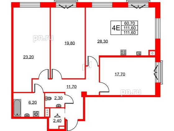 Квартира в ЖК Neva Haus, 3 комнатная, 112.5 м², 6 этаж