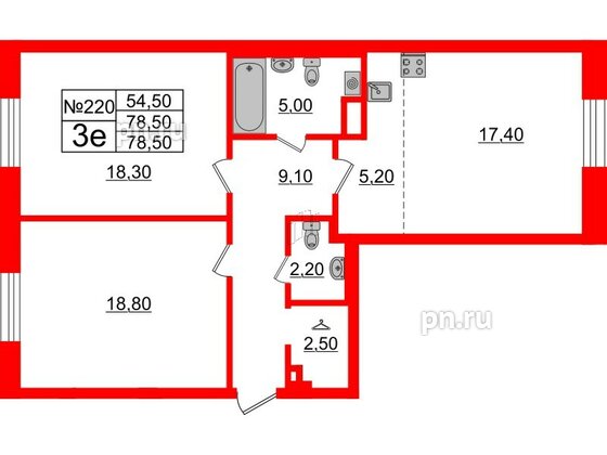 Квартира в ЖК Neva Haus, 3 комнатная, 78.8 м², 5 этаж