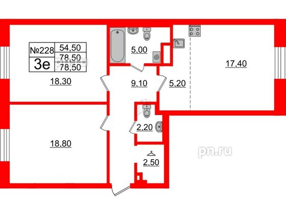 Квартира в ЖК Neva Haus, 3 комнатная, 78.7 м², 6 этаж