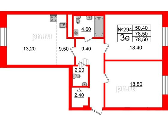 Квартира в ЖК Neva Haus, 2 комнатная, 78.2 м², 8 этаж