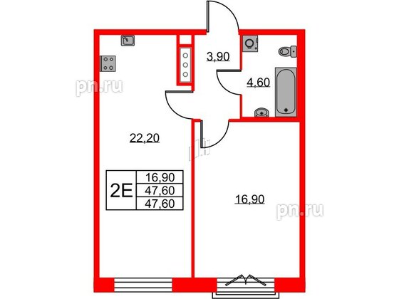 Квартира в ЖК Neva Haus, 1 комнатная, 47.4 м², 9 этаж