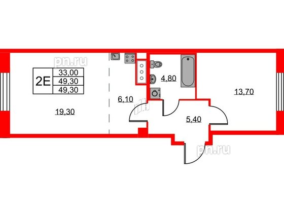 Квартира в ЖК Neva Haus, 1 комнатная, 49.2 м², 9 этаж