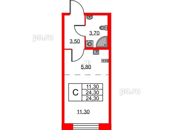 Квартира в ЖК Neva Haus, студия, 24.2 м², 7 этаж