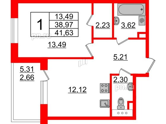 Квартира в ЖК Энфилд, 1 комнатная, 41.63 м², 4 этаж