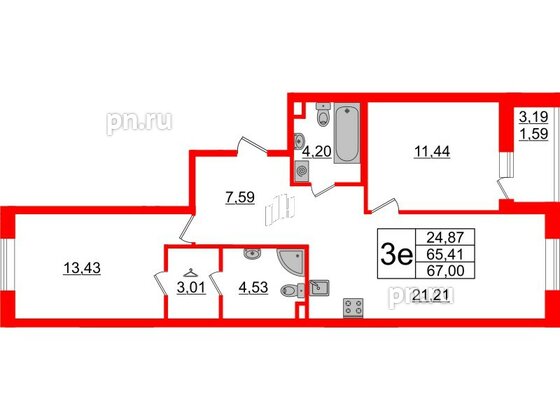 Квартира в ЖК Энфилд, 2 комнатная, 67 м², 2 этаж