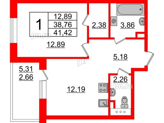 Квартира в ЖК Энфилд, 1 комнатная, 41.42 м², 8 этаж