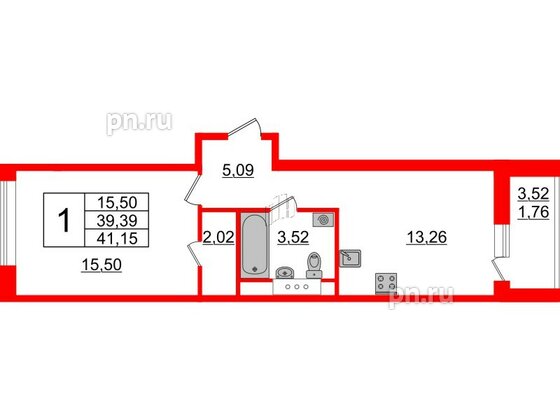 Квартира в ЖК Энфилд, 1 комнатная, 41.15 м², 3 этаж