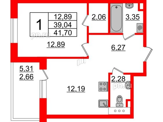 Квартира в ЖК Энфилд, 1 комнатная, 41.7 м², 5 этаж