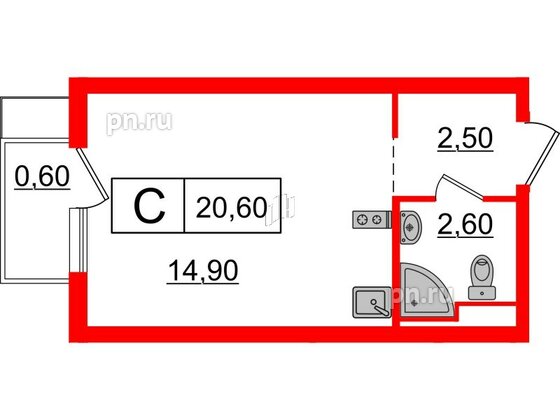 Квартира в ЖК Витебский парк, студия, 20.6 м², 6 этаж