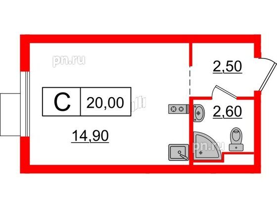 Квартира в ЖК Витебский парк, студия, 20 м², 8 этаж