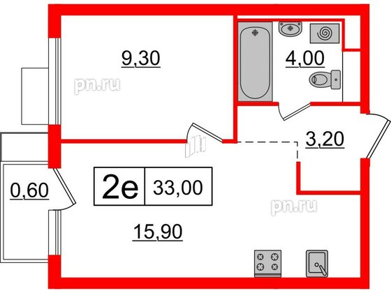 Квартира в ЖК Витебский парк, 1 комнатная, 33 м², 4 этаж