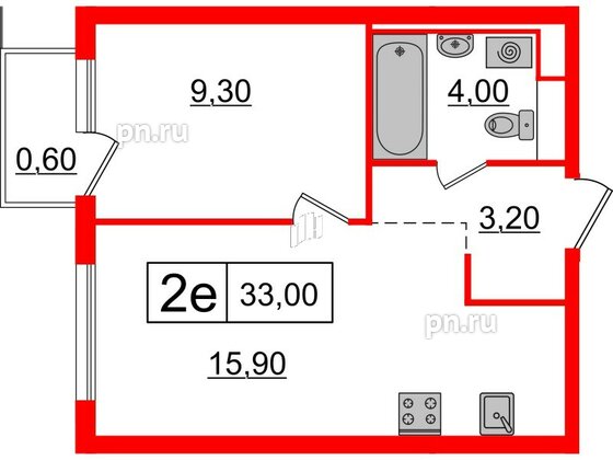 Квартира в ЖК Витебский парк, 1 комнатная, 33 м², 9 этаж