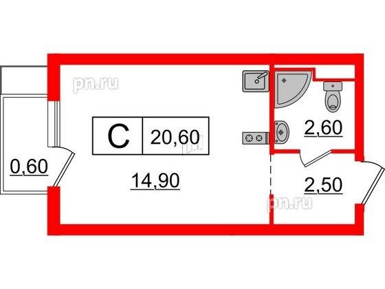 Квартира в ЖК Витебский парк, студия, 20.6 м², 7 этаж