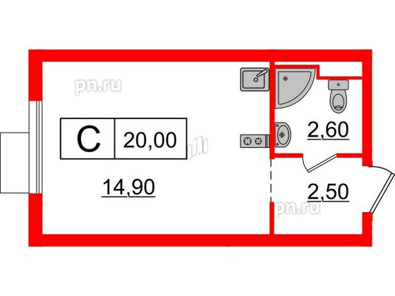 Квартира в ЖК Витебский парк, студия, 20 м², 14 этаж